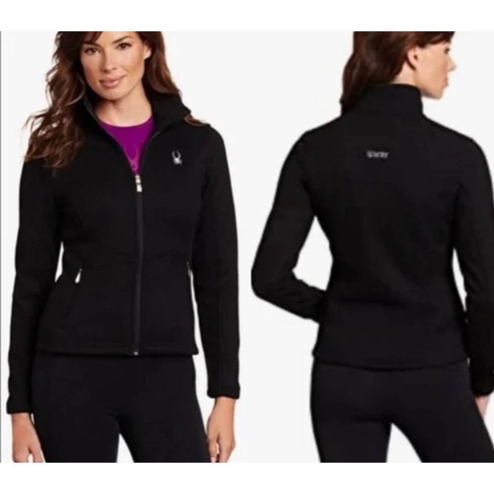 Spyder Core Sweater Jacket Womens Medium Black Full Zip Fleece Mock Neck Logo